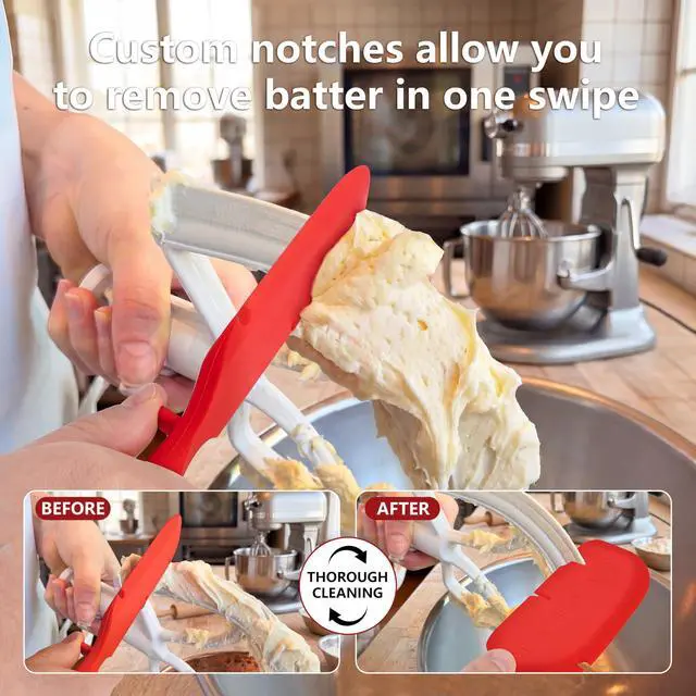Alt view image 2 of 7 - Kitchen Aid Spatula 12-Inch Food Grade Silicone, Precision-Notched for Stand Mixer Beaters and Bowls, Kitchen Aid Accessories and Attachments - Set of 2 Red & Black