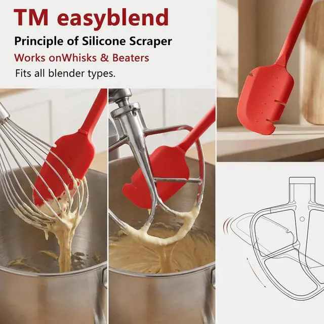 Alt view image 3 of 7 - Kitchen Aid Spatula 12-Inch Food Grade Silicone, Precision-Notched for Stand Mixer Beaters and Bowls, Kitchen Aid Accessories and Attachments - Set of 2 Red & Black