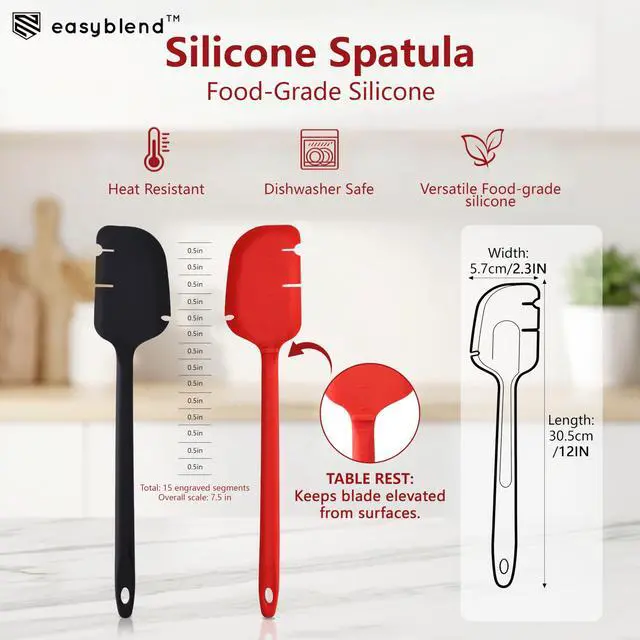 Alt view image 5 of 7 - Kitchen Aid Spatula 12-Inch Food Grade Silicone, Precision-Notched for Stand Mixer Beaters and Bowls, Kitchen Aid Accessories and Attachments - Set of 2 Red & Black