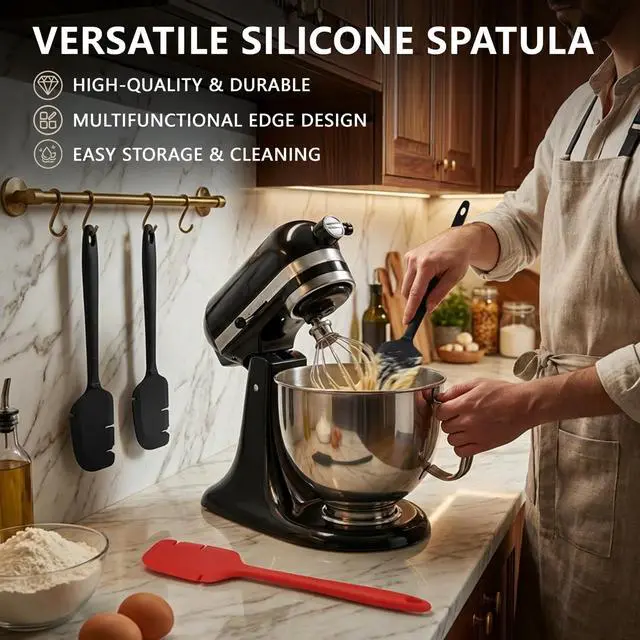 Alt view image 6 of 7 - Kitchen Aid Spatula 12-Inch Food Grade Silicone, Precision-Notched for Stand Mixer Beaters and Bowls, Kitchen Aid Accessories and Attachments - Set of 2 Red & Black