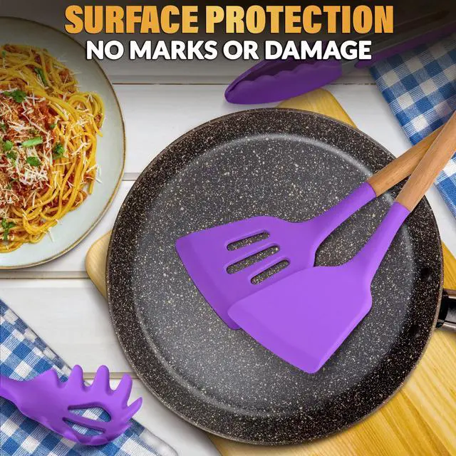 Alt view image 7 of 7 - 12 Pcs Purple Kitchen Accessories Set with Holder, Silicone Heads
