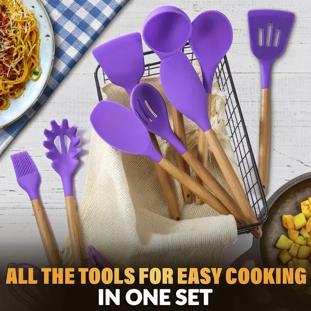 Alt view image 5 of 7 - 12 Pcs Purple Kitchen Accessories Set with Holder, Silicone Heads