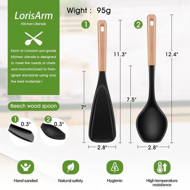 Alt view image 5 of 6 - Large Cooking Spoons for Serving. 11.2" Nonstick Silicone Spoonula with Wooden Handle, Heat Resistant Rubber Serving Spatula Spoon for Baking,Scooping and Scraping.
