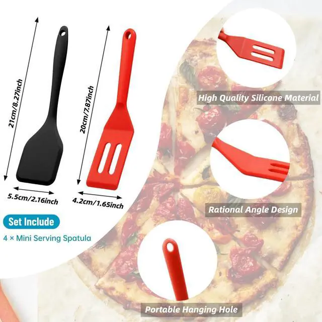 Alt view image 3 of 7 - Mini Silicone Brownie Serving Spatula Set Flexible Non Stick Serve Turner Heat Resistant Cooking Spatula for Flip Eggs Crepe Steak Pizza Kitchen Utensil (Red, Black)