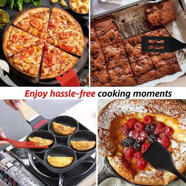 Alt view image 5 of 7 - Mini Silicone Brownie Serving Spatula Set Flexible Non Stick Serve Turner Heat Resistant Cooking Spatula for Flip Eggs Crepe Steak Pizza Kitchen Utensil (Red, Black)