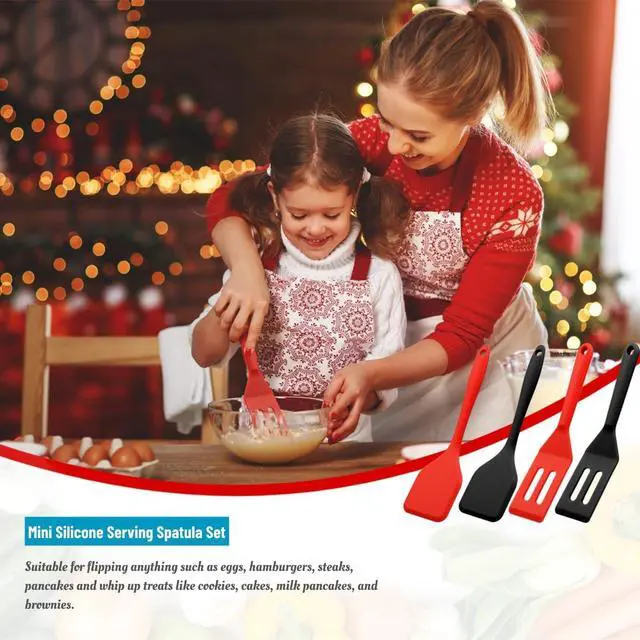Alt view image 6 of 7 - Mini Silicone Brownie Serving Spatula Set Flexible Non Stick Serve Turner Heat Resistant Cooking Spatula for Flip Eggs Crepe Steak Pizza Kitchen Utensil (Red, Black)