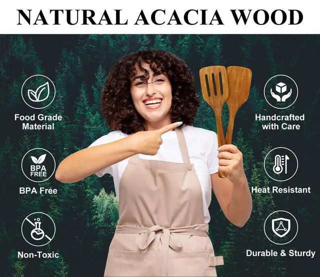 Alt view image 4 of 7 - 2 PCS Acacia Wood Spatula for Cooking Utensil Set Baking Spatulas for Kitchen Use Accessories Flat Slotted Turner Non Toxic Olive Wooden Utensils Non Stick Bamboo Serving Spatula Long Wok Spatulas