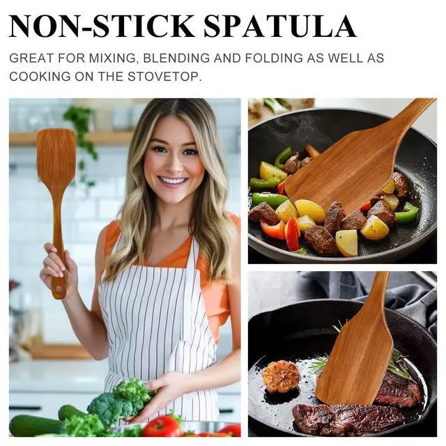 Alt view image 2 of 7 - 2 PCS Acacia Wood Spatula for Cooking Utensil Set Baking Spatulas for Kitchen Use Accessories Flat Slotted Turner Non Toxic Olive Wooden Utensils Non Stick Bamboo Serving Spatula Long Wok Spatulas