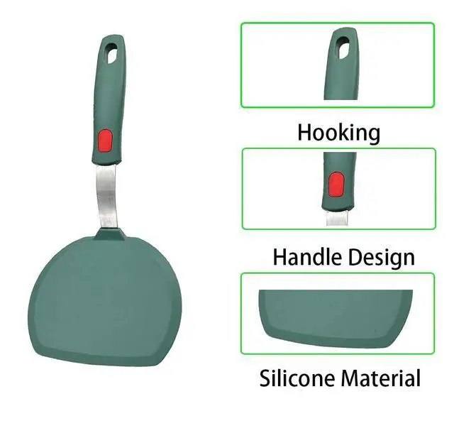 Alt view image 2 of 6 - Silicone Pancake Spatula Turner for Cooking and Baking- 600°F Heat Resistant Rubber Egg Spatulas (Green Round Spatula)