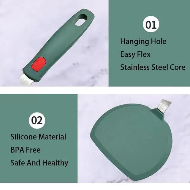 Alt view image 6 of 6 - Silicone Pancake Spatula Turner for Cooking and Baking- 600°F Heat Resistant Rubber Egg Spatulas (Green Round Spatula)