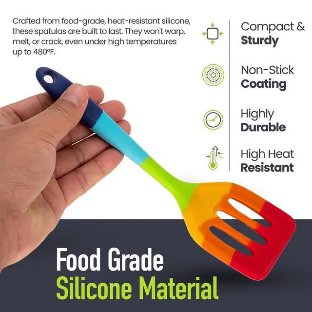Alt view image 4 of 7 - 9-Piece Rainbow Silicone Spatula Set with Tongs Multicolor Heat-Resistant Cooking Utensils for Nonstick Cookware Flexible Turner, Spoon, Spatula, Brush, FDA Safe