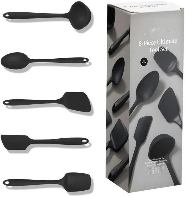 Main image of Get It Right 5-Piece Silicone Ultimate Kitchen Utensils Set - Ladle, Spatula, Flip, Spoon & Spoonula - Non-Toxic Cooking Utensils for Nonstick Cookware, Cooking and Baking - Black