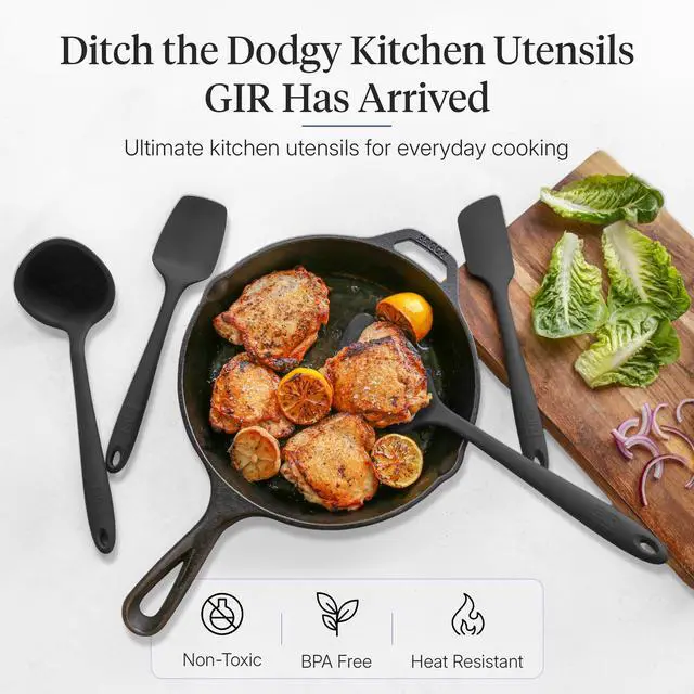 Alt view image 2 of 7 - Get It Right 5-Piece Silicone Ultimate Kitchen Utensils Set - Ladle, Spatula, Flip, Spoon & Spoonula - Non-Toxic Cooking Utensils for Nonstick Cookware, Cooking and Baking - Black