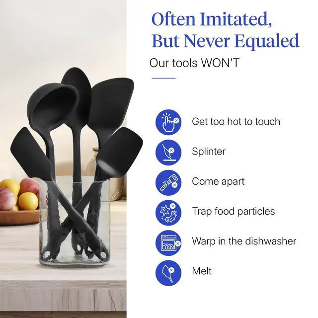 Alt view image 5 of 7 - Get It Right 5-Piece Silicone Ultimate Kitchen Utensils Set - Ladle, Spatula, Flip, Spoon & Spoonula - Non-Toxic Cooking Utensils for Nonstick Cookware, Cooking and Baking - Black