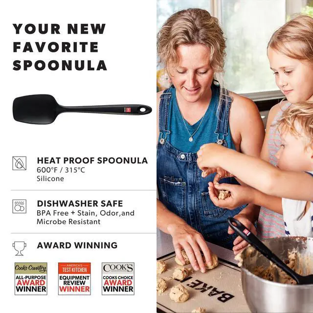 Alt view image 2 of 7 - Seamless Series Silicone Spoon Spatula - BPA Free Pro-Grade Non-Stick 600ºF Heat-Resistant Rubber Spoonula - Versatile Silicone Kitchen Scraper Utensil for Baking and Cooking (Black)