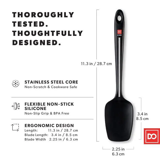 Alt view image 4 of 7 - Seamless Series Silicone Spoon Spatula - BPA Free Pro-Grade Non-Stick 600ºF Heat-Resistant Rubber Spoonula - Versatile Silicone Kitchen Scraper Utensil for Baking and Cooking (Black)