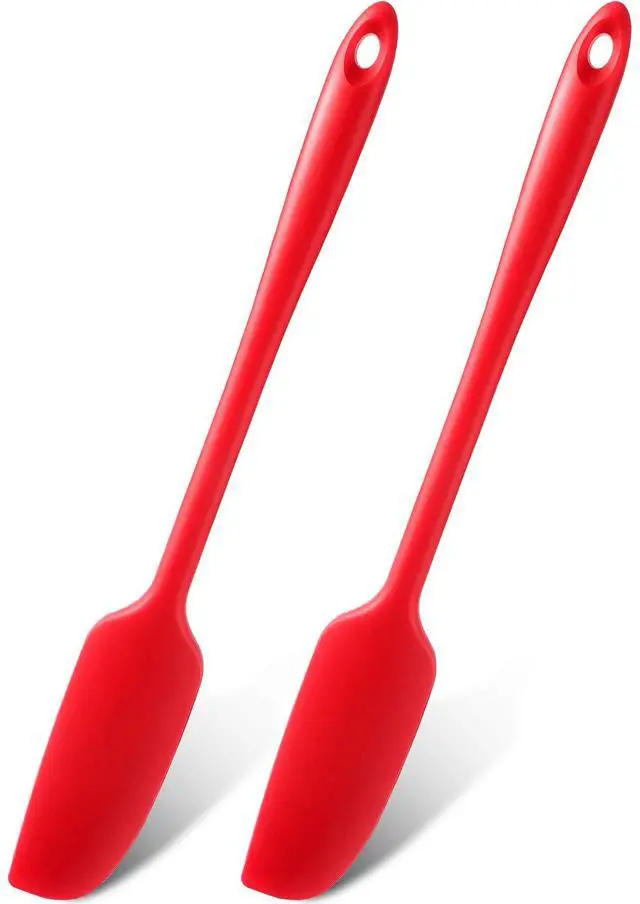 Main image of Pieces Silicone Jar Spatula Long Handle Non-stick Rubber Scraper Heat Resistant Spatula Silicone Scraper for Jars, Smoothies, Blenders Cooking Baking Stirring Mixing Tools (Red)