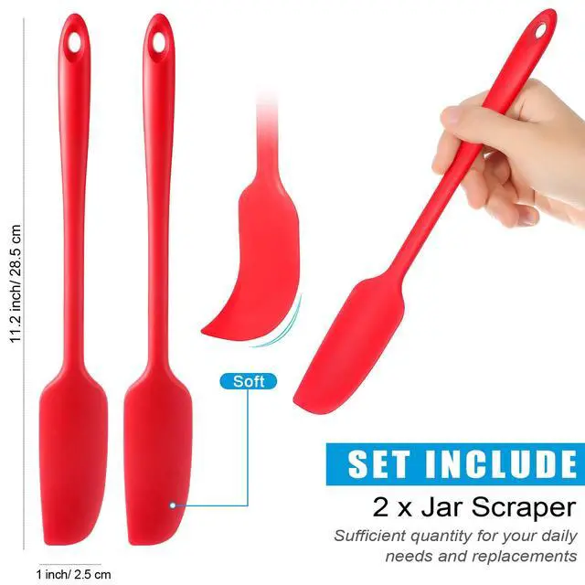 Alt view image 2 of 6 - Pieces Silicone Jar Spatula Long Handle Non-stick Rubber Scraper Heat Resistant Spatula Silicone Scraper for Jars, Smoothies, Blenders Cooking Baking Stirring Mixing Tools (Red)