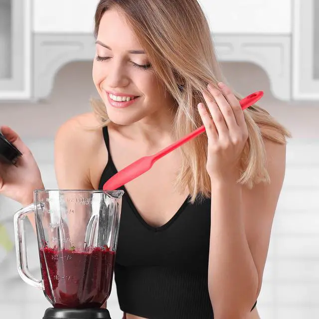 Alt view image 3 of 6 - Pieces Silicone Jar Spatula Long Handle Non-stick Rubber Scraper Heat Resistant Spatula Silicone Scraper for Jars, Smoothies, Blenders Cooking Baking Stirring Mixing Tools (Red)