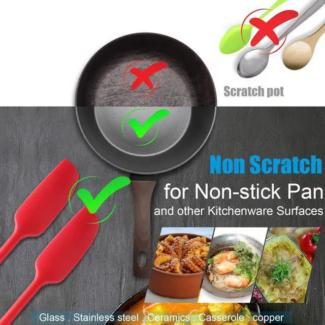 Alt view image 4 of 6 - Pieces Silicone Jar Spatula Long Handle Non-stick Rubber Scraper Heat Resistant Spatula Silicone Scraper for Jars, Smoothies, Blenders Cooking Baking Stirring Mixing Tools (Red)