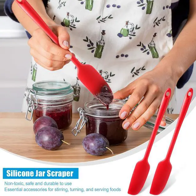 Alt view image 6 of 6 - Pieces Silicone Jar Spatula Long Handle Non-stick Rubber Scraper Heat Resistant Spatula Silicone Scraper for Jars, Smoothies, Blenders Cooking Baking Stirring Mixing Tools (Red)
