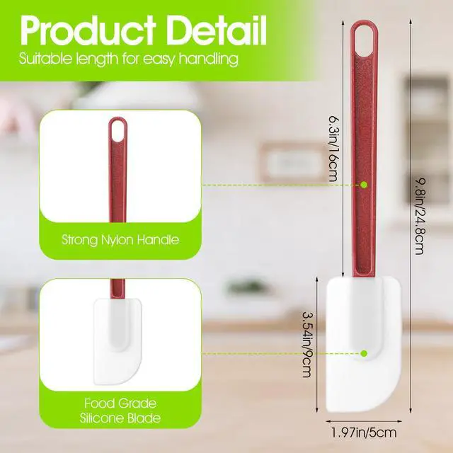Alt view image 2 of 7 - 9 Pcs Silicone Spatula 10 Inch, Commercial Spatula 500 Heat Resistant Non-Stick Heavy Duty Scraper Rubber Spatulas for Kitchen Cook Bake Mix Fry Spread, Dishwasher Safe (Brown Red and White)