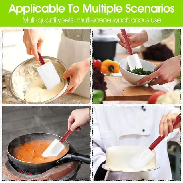 Alt view image 3 of 7 - 9 Pcs Silicone Spatula 10 Inch, Commercial Spatula 500 Heat Resistant Non-Stick Heavy Duty Scraper Rubber Spatulas for Kitchen Cook Bake Mix Fry Spread, Dishwasher Safe (Brown Red and White)