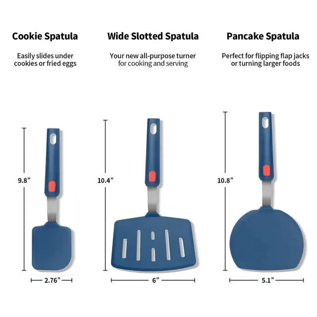 Alt view image 2 of 6 - Silicone Spatula Turner Set of 3, Heat Resistant Large Wide Spatula for Pancake, Silicone Fish Spatulas Flipper for Cooking & Non-stick Cookware, BPA Free Rubber Cooking Untensil Set