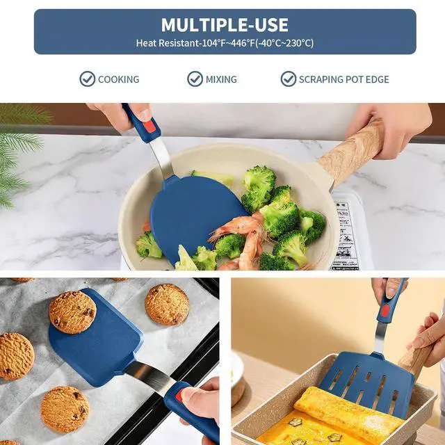 Alt view image 3 of 6 - Silicone Spatula Turner Set of 3, Heat Resistant Large Wide Spatula for Pancake, Silicone Fish Spatulas Flipper for Cooking & Non-stick Cookware, BPA Free Rubber Cooking Untensil Set