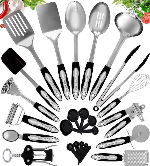 Main image of Stainless Steel Kitchen Utensils Set - Heat-Resistant Silicone & Nonstick Tools - Durable Stainless Steel Kitchen Gadgets - Complete Kit Measuring Cups & Spoons - 41-Piece Set