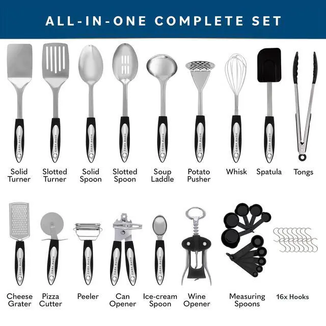 Alt view image 2 of 7 - Stainless Steel Kitchen Utensils Set - Heat-Resistant Silicone & Nonstick Tools - Durable Stainless Steel Kitchen Gadgets - Complete Kit Measuring Cups & Spoons - 41-Piece Set