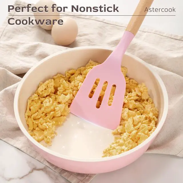 Alt view image 3 of 7 - Kitchen Utensils set, 39 PCS Silicone Cooking Utensils Set with Wooden Handle, 446°F Heat Resistant Food Grade Utensil Sets, BPA Free Kitchen Gadgets Tools Set for Nonstick Cookware (Pink)