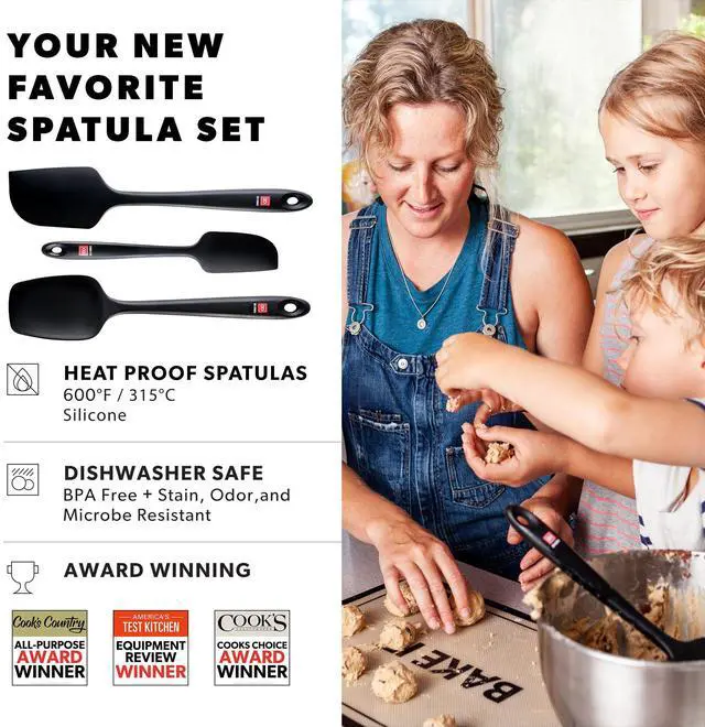 Alt view image 2 of 7 - Silicone Spatula Set - Rubber Kitchen Spatulas for Baking, Cooking, & Mixing - 600°F Heat-Resistant & BPA Free Silicone Scraper Spatulas for Nonstick Cookware - Dishwasher Safe (3pc, Black)