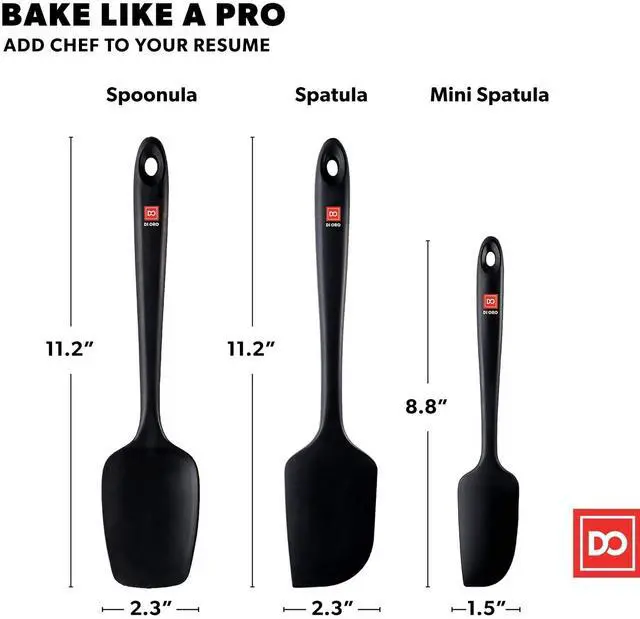 Alt view image 6 of 7 - Silicone Spatula Set - Rubber Kitchen Spatulas for Baking, Cooking, & Mixing - 600°F Heat-Resistant & BPA Free Silicone Scraper Spatulas for Nonstick Cookware - Dishwasher Safe (3pc, Black)
