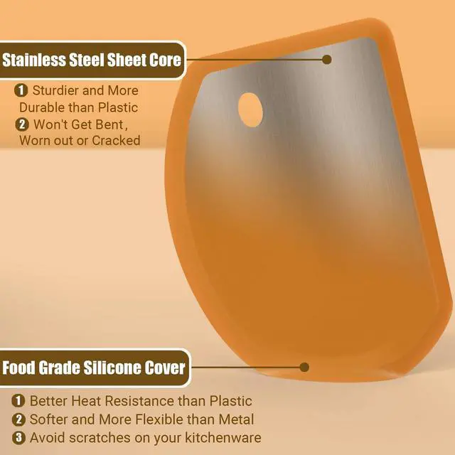 Alt view image 2 of 7 - Silicone Dough Scraper with Stainless Steel Sheet, Curved Edge Flexible Bowl Scraper for Baking, Food Grade Silicone Bench Scraper for Sourdough Bread Proofing Basket, Set of 2, Gray & Orange,