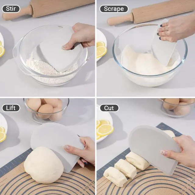 Alt view image 5 of 7 - Silicone Dough Scraper with Stainless Steel Sheet, Curved Edge Flexible Bowl Scraper for Baking, Food Grade Silicone Bench Scraper for Sourdough Bread Proofing Basket, Set of 2, Gray & Orange,