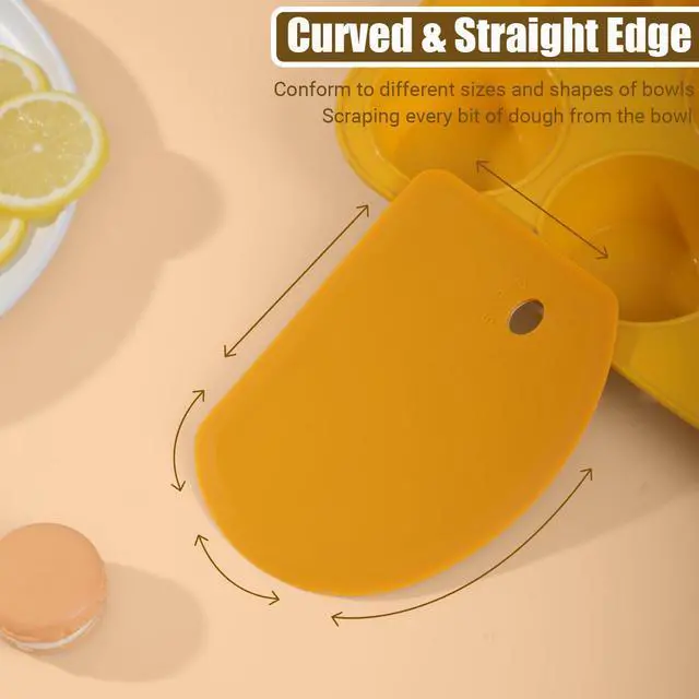 Alt view image 4 of 7 - Silicone Dough Scraper with Stainless Steel Sheet, Curved Edge Flexible Bowl Scraper for Baking, Food Grade Silicone Bench Scraper for Sourdough Bread Proofing Basket, Set of 2, Gray & Orange,