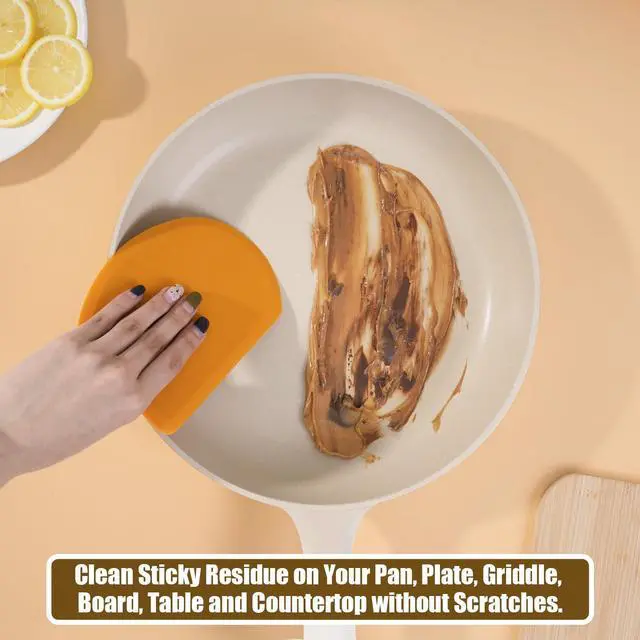 Alt view image 6 of 7 - Silicone Dough Scraper with Stainless Steel Sheet, Curved Edge Flexible Bowl Scraper for Baking, Food Grade Silicone Bench Scraper for Sourdough Bread Proofing Basket, Set of 2, Gray & Orange,