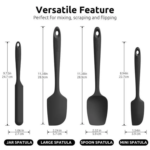 Alt view image 2 of 7 - Silicone Spatula Set with 600 Degrees Fahrenheit Heat Resistant (Black)