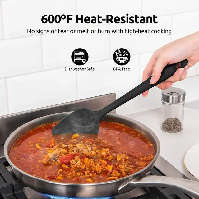 Alt view image 3 of 7 - Silicone Spatula Set with 600 Degrees Fahrenheit Heat Resistant (Black)