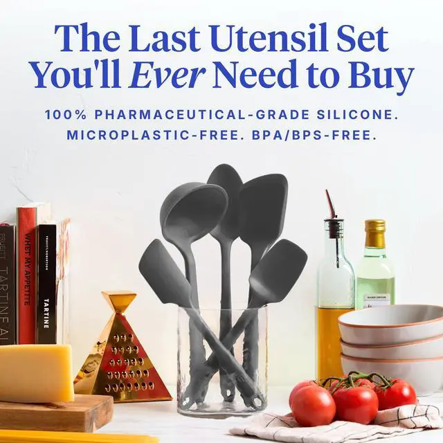 Alt view image 2 of 7 - Silicone Kitchen Utensils Set, Non-Toxic Cooking Utensils for Cooking and Baking, Heat Resistant, Food Grade, Dishwasher Safe Rubber Spatula, Ladle, Spoon - Charcoal