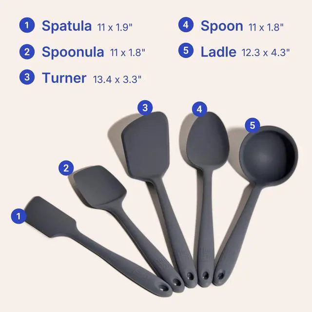 Alt view image 6 of 7 - Silicone Kitchen Utensils Set, Non-Toxic Cooking Utensils for Cooking and Baking, Heat Resistant, Food Grade, Dishwasher Safe Rubber Spatula, Ladle, Spoon - Charcoal
