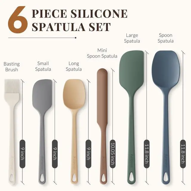 Alt view image 7 of 7 - Piece Silicone Spatula Set, 560°F Heat Resistant Rubber Spatulas with Stainless Steel Core, Nonstick Safe & Dishwasher Safe Baking Spatula Set for Cooking & Mixing, Morandi Earth Colors