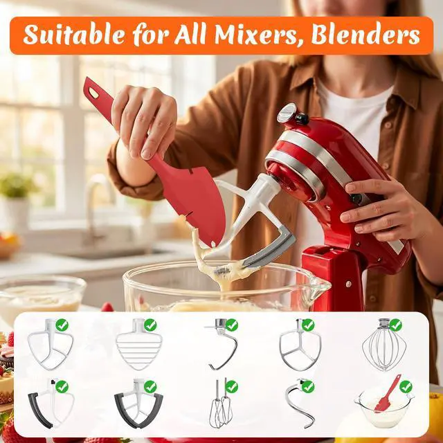 Alt view image 2 of 7 - Silicone Bowl Scraper Spatula for KitchenAid Mixers, Heat Resistant Beater Blade Cleaner for Paddle Attachments, Dough Hooks & Mixing Bowls(Cherry Red)