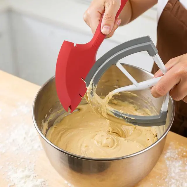 Alt view image 3 of 7 - Silicone Bowl Scraper Spatula for KitchenAid Mixers, Heat Resistant Beater Blade Cleaner for Paddle Attachments, Dough Hooks & Mixing Bowls(Cherry Red)