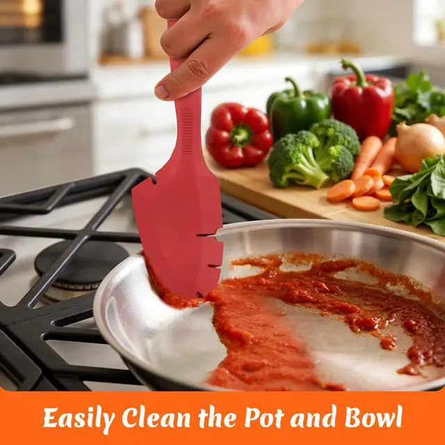 Alt view image 7 of 7 - Silicone Bowl Scraper Spatula for KitchenAid Mixers, Heat Resistant Beater Blade Cleaner for Paddle Attachments, Dough Hooks & Mixing Bowls(Cherry Red)