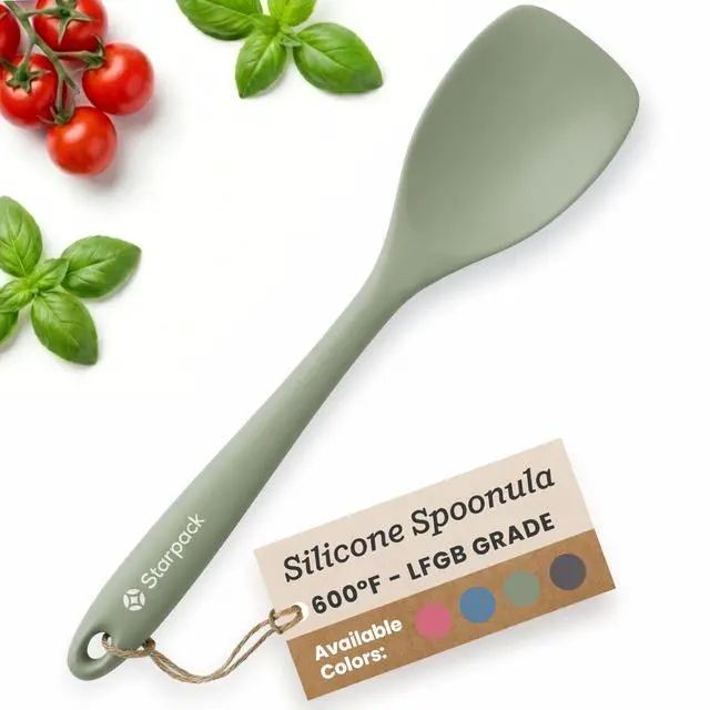Main image of LFGB Spoon Spatula, 600°F Heat Resistant, BPA-Free - One-Piece Seamless, Dishwasher Safe - for Nonstick Cookware, Sage Green