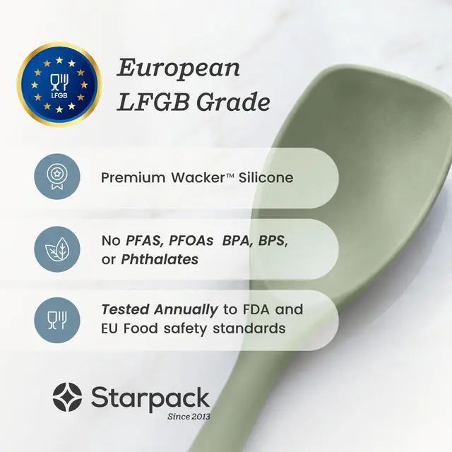Alt view image 5 of 7 - LFGB Spoon Spatula, 600°F Heat Resistant, BPA-Free - One-Piece Seamless, Dishwasher Safe - for Nonstick Cookware, Sage Green