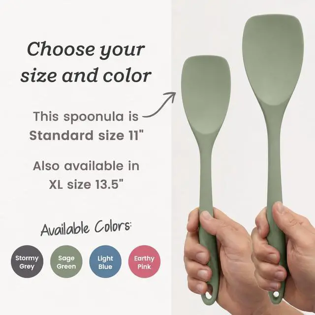 Alt view image 6 of 7 - LFGB Spoon Spatula, 600°F Heat Resistant, BPA-Free - One-Piece Seamless, Dishwasher Safe - for Nonstick Cookware, Sage Green