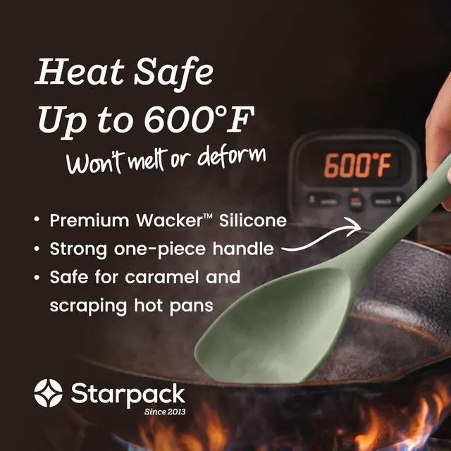 Alt view image 3 of 7 - LFGB Spoon Spatula, 600°F Heat Resistant, BPA-Free - One-Piece Seamless, Dishwasher Safe - for Nonstick Cookware, Sage Green